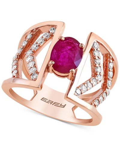 EFFY Ruby (7/8 ct. t.w.) and Diamond (2/5 ct. t.w.) Ring in 14K Rose Gold