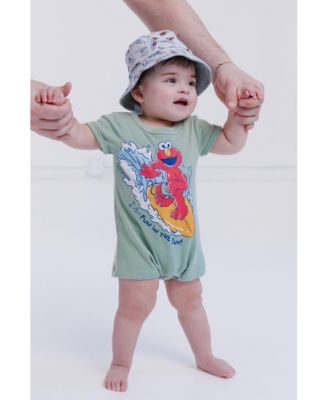 Baby Boys Elmo Cookie Monster Bird Romper and Bucket Sun Hat Newborn to