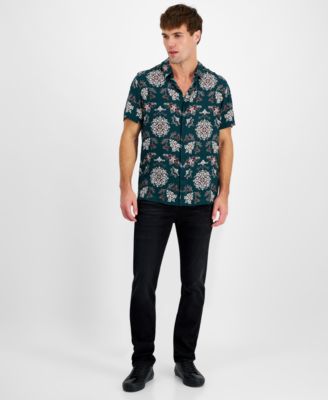 Mens Paisley Print Shirt Straight Fit Jeans