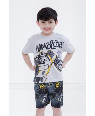 Boys Bumblebee Optimus Prime Graphic T-Shirt & Mesh Shorts Outfit Set to