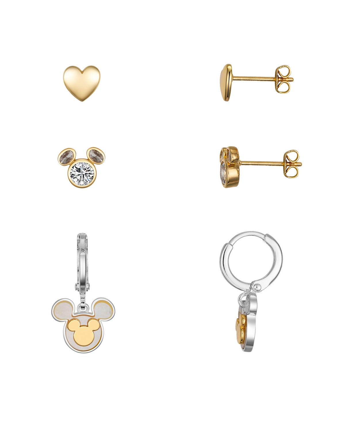Cubic Zirconia and Mother of Pearl Mickey Mouse Hoop Stud Earring Set - Two Tone