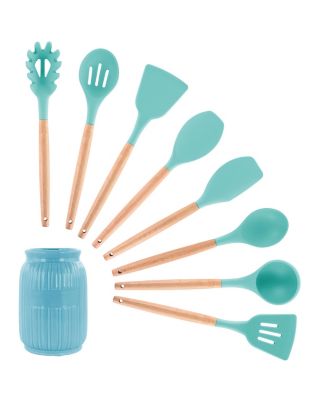  Set of 9 Silicone and Wood Cooking Utensils