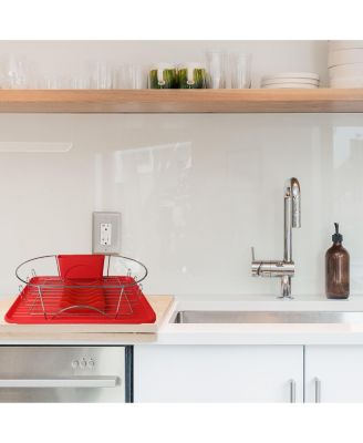 17 Inch Red and Silver Dish Rack with Detachable Utensil holder and a 6 Attachable Plate Positioner
