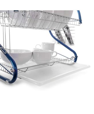 16 Inch Two Shelf Iron Wire Dish Rack in Blue