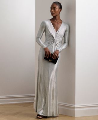 Women's Metallic Knit Twist-Front Gown