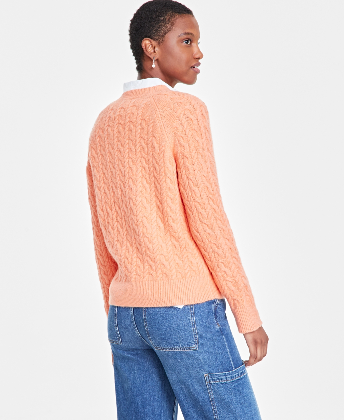 On 34th Women's Cozy Cable-knit Crewneck Sweater, Created For Macy's In Melon Ball