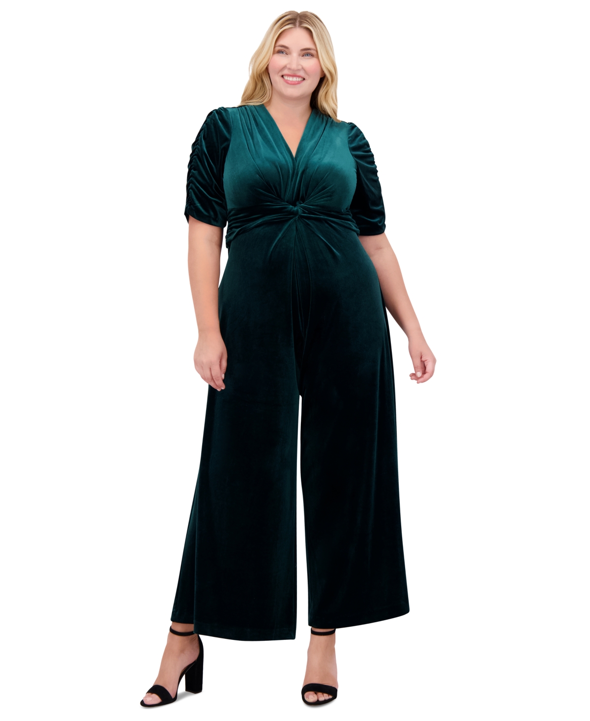 Vince Camuto Plus Size Cat V-Neck Twist-Detail Velvet Jumpsuit
