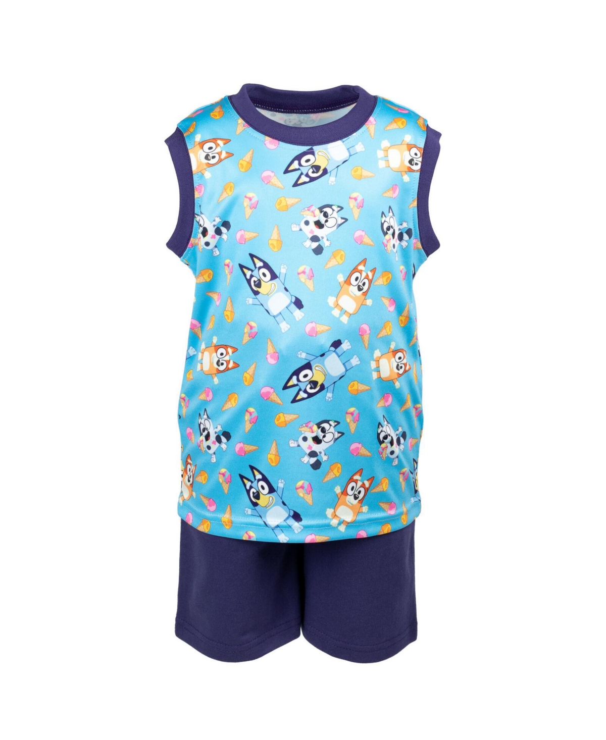 Bluey Toddler Boys T-Shirt Tank Top and French Terry Shorts 3 Piece Outfit Set