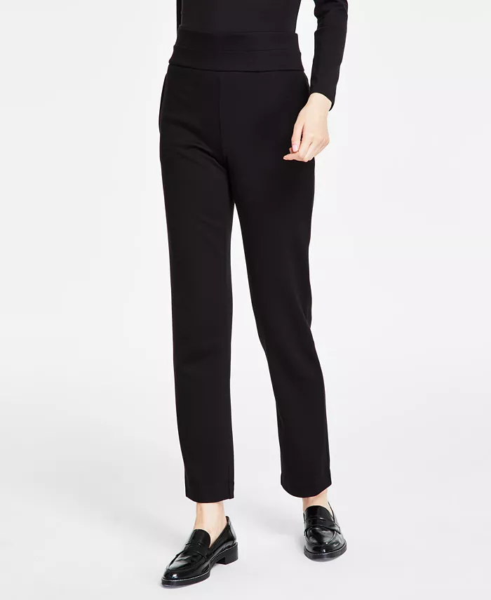 Women's Pull On High Double Wide Waistband Straight Leg Pants - thumbnail 4