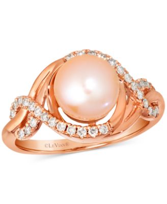 Le Vian - Pink Freshwater Pearl (8mm) & Nude Diamond (1/4 ct. t.w.) Twist Ring in 14k Rose Gold