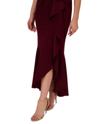 Women's Beaded One-Shoulder Crepe Gown