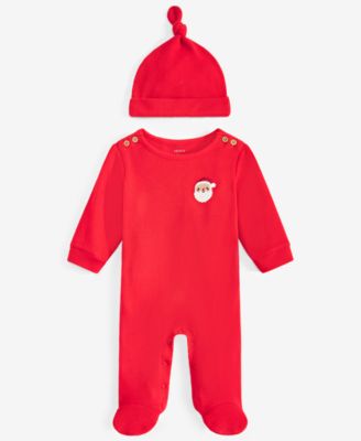 Baby Santa Sleep-and-Play Footed Coverall & Cap, 2 Piece Set 	
