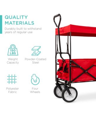 Folding Utility Cargo Wagon Cart w/ Removable Canopy, Cup Holders