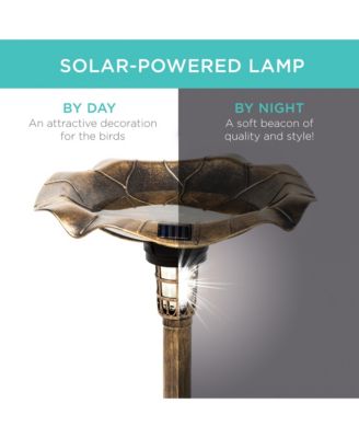 Solar Lighted Pedestal Bird Bath w/ Planter, Integrated Panel