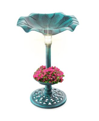 Solar Lighted Pedestal Bird Bath w/ Planter, Integrated Panel