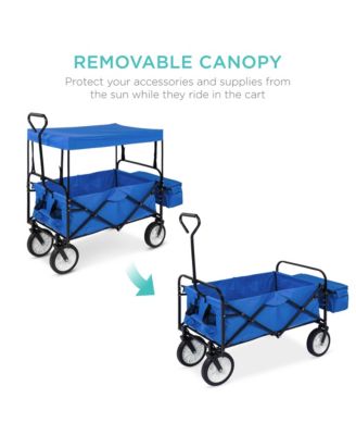 Folding Utility Wagon Cart with Removable Canopy and Cup Holders