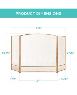 3-Panel Steel Mesh Fireplace Screen, Spark Guard