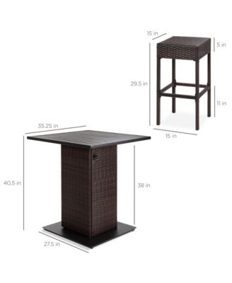 5-Piece Patio Wicker Bar Set w/ Built-In Bottle Opener, Hidden Storage Shelf, 4 Stools