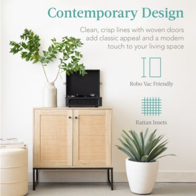 2-Door Rattan Storage Cabinet, Accent Furniture, Cupboard w/ Non-Scratch Foot Pads