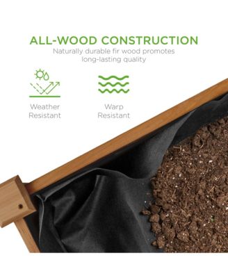 34x18x30in Raised Garden Bed, Elevated Wood Planter Box for Kids, Patio w/ Bed Liner