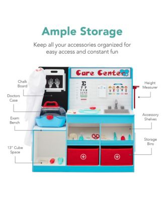 Pretend Play Doctor's Office, Wooden Toy Set for Kids w/ Carrying Case, Accessories Included