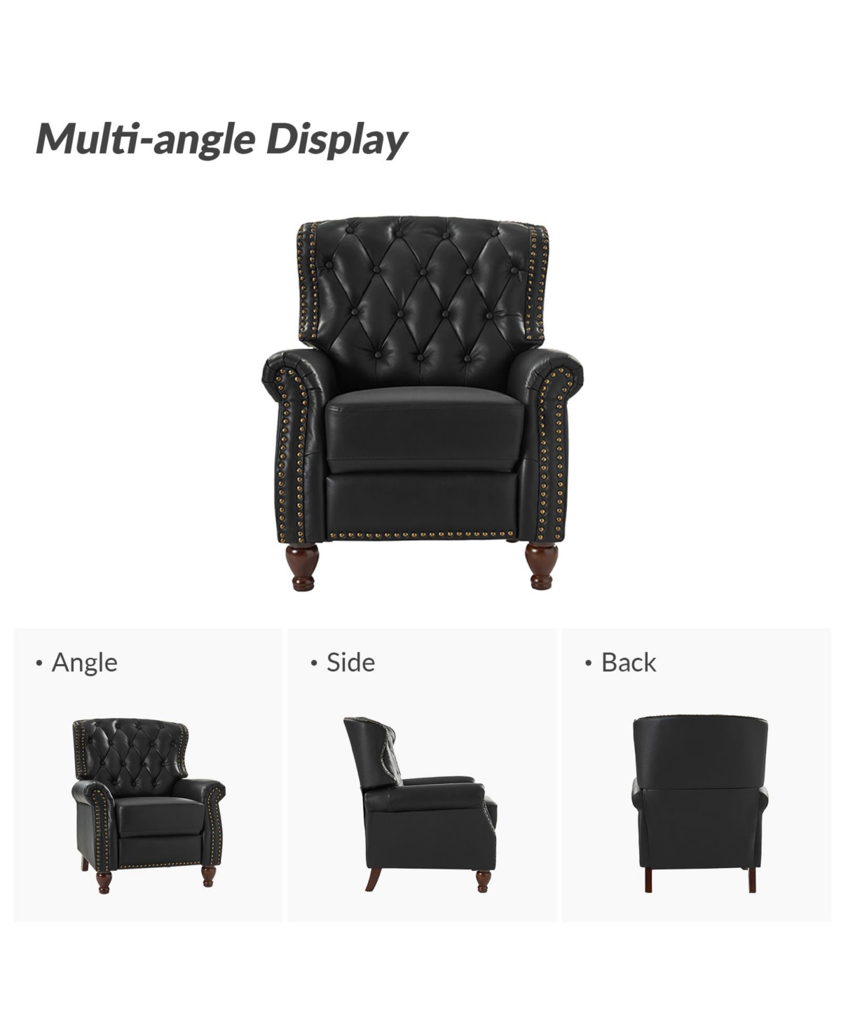Hulala Home Justine Wooden Upholstery Genuine Leather Recliner with Tufted Back