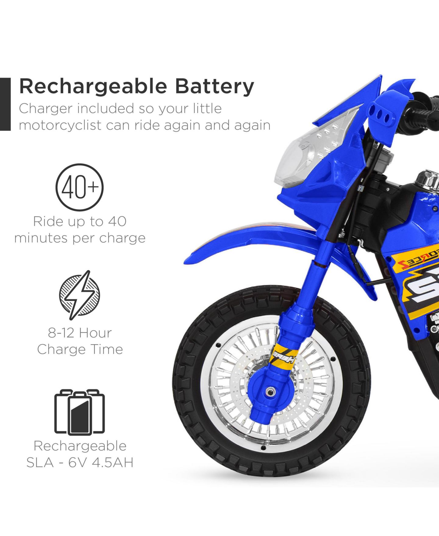 Детская игрушка Best Choice Products 6V Kids Electric Ride On Motorcycle with Training Wheels and Lights, 44 lbs Capacity, Ages 3+, цвет: Синий — фото 5