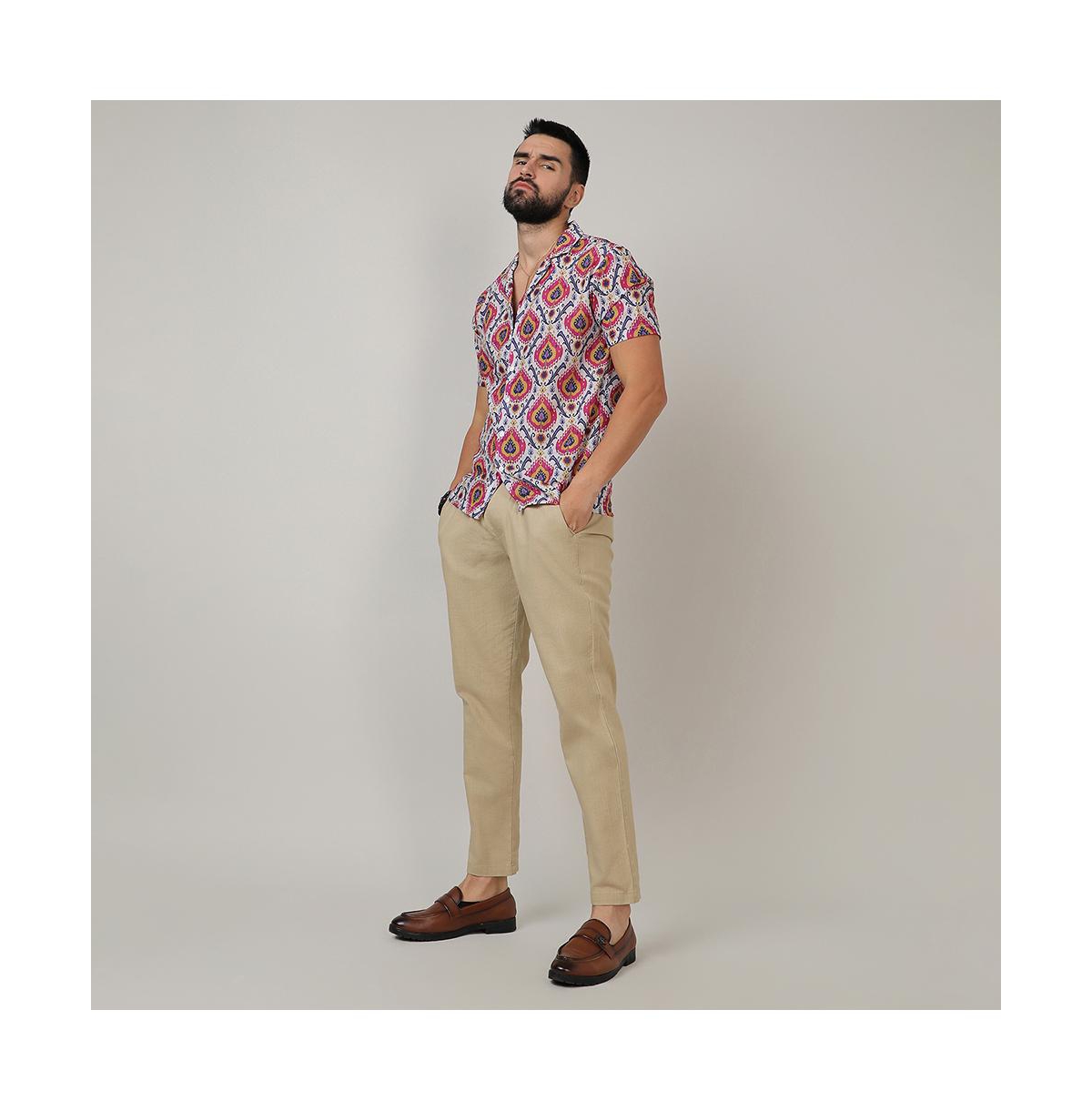 Campus Sutra Men's Crimson Red & IvoryEthnic Shirt - White