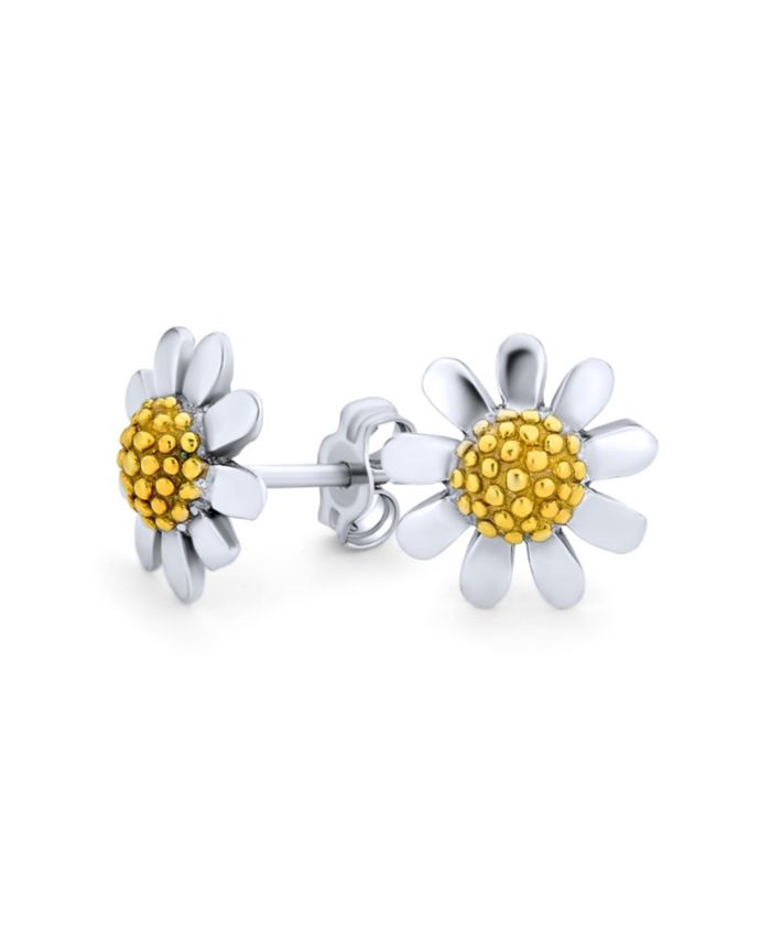 Bling Jewelry Two Tone Sunflower Daisy Flower Stud Earring Gold Plated