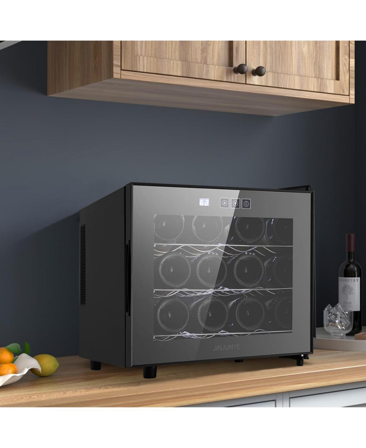Jinjunye Wine Cooler Refrigerator, Upgrade 12 Bottle Wine Fridge Dual Chip, Countertop Wine Cooler Temperature Control, 46-66°F, Mini Frees