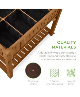 Elevated Mobile Pocket Herb Garden Bed Planter with Lockable Wheels and Storage Shelf