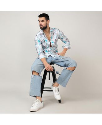 Men's Sky Blue & Ivory White Fluid Fade Shirt