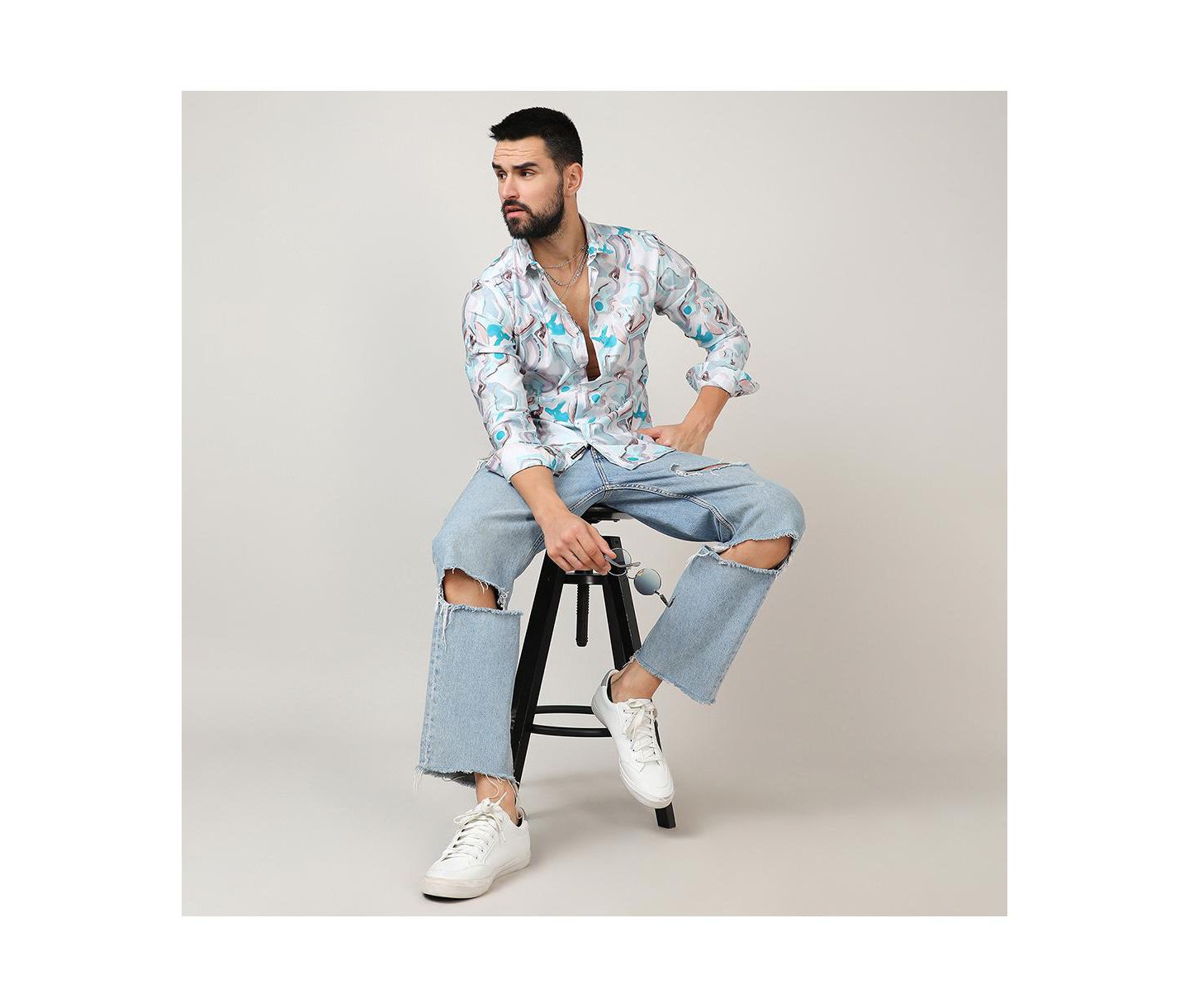 Мужская рубашка Cahoot Sky Blue & Ivory White Fluid Fade, цвет: Белый — фото 3