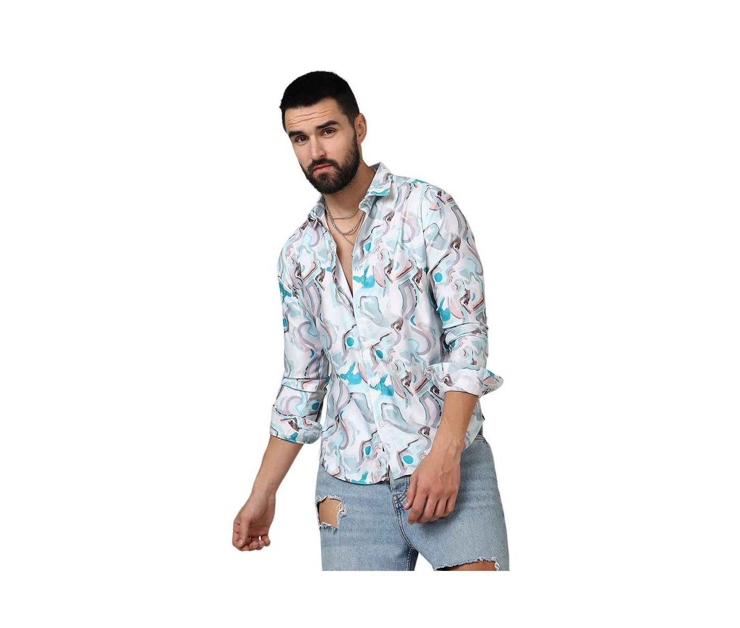 Мужская рубашка Cahoot Sky Blue & Ivory White Fluid Fade, цвет: Белый — фото 1