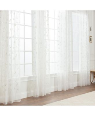 Premium Embroidered Vine Curtains - Sheer Curtains for Living Room, Bedroom, Kitchen - 52" x 108" - White, 2 Panels
