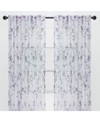 Premium 2-Panel Floral Textured Sheer Curtain Panels - 3-in-1 Back Tab, Rod Pocket, Ring Tab - 52 x 63 Inches