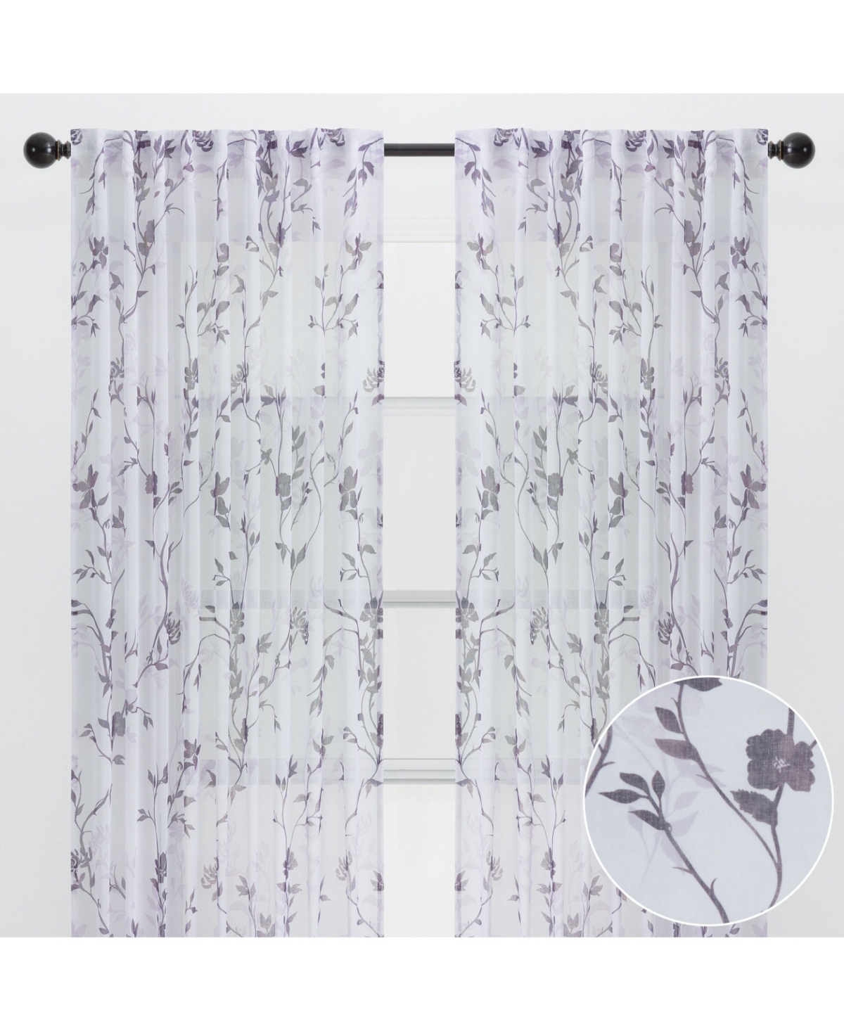 Premium 2-Panel Floral Textured Sheer Curtain Panels - 3-in-1 Back Tab, Rod Pocket, Ring Tab - for Windows Living Room Bedroom- Translucent W