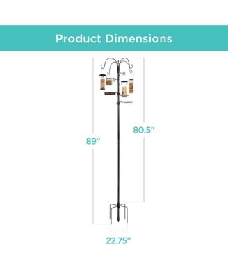 89in 6-Hook Bird Feeding Station, Steel Multi-Feeder Stand w/ 4 Feeders, Tray, Bird Bath