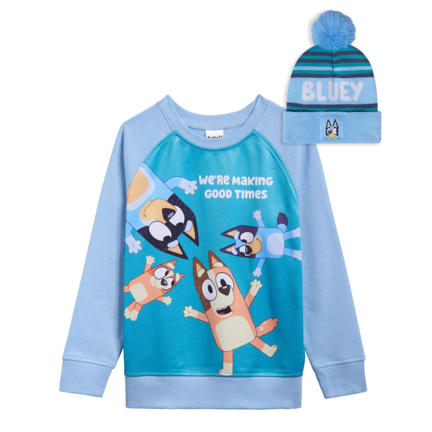 Толстовка Bluey Fleece Sweatshirt and Cotton Gauze Hat для мальчиков, цвет: Бирюзовый синий разноцветный — фото 1
