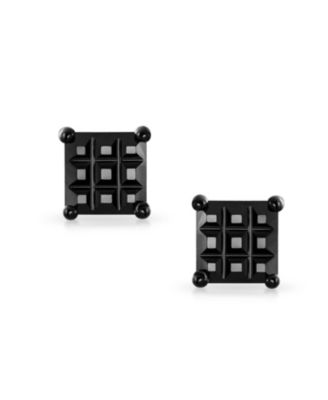 Black Invisible Cut Square CZ Checkboard Cubic Zirconia Prong Basket Set Stud Earrings Sterling Silver