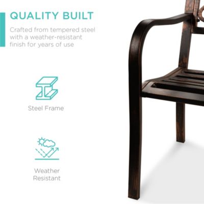 Outdoor Steel Bench Garden Patio Porch Furniture w/ Floral Design Backrest