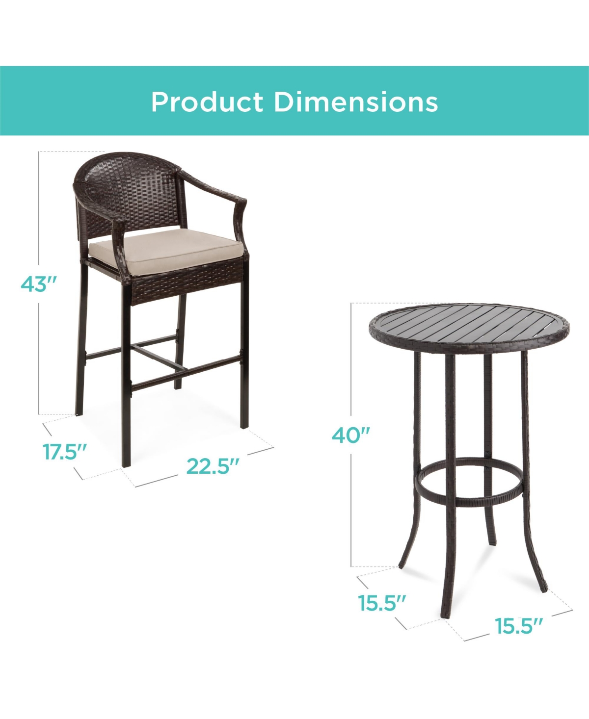 Best Choice Products 3-Piece Outdoor Wicker Bistro Bar Height Set for Patio, Garden w/ Barstools, Steel Frame -beige