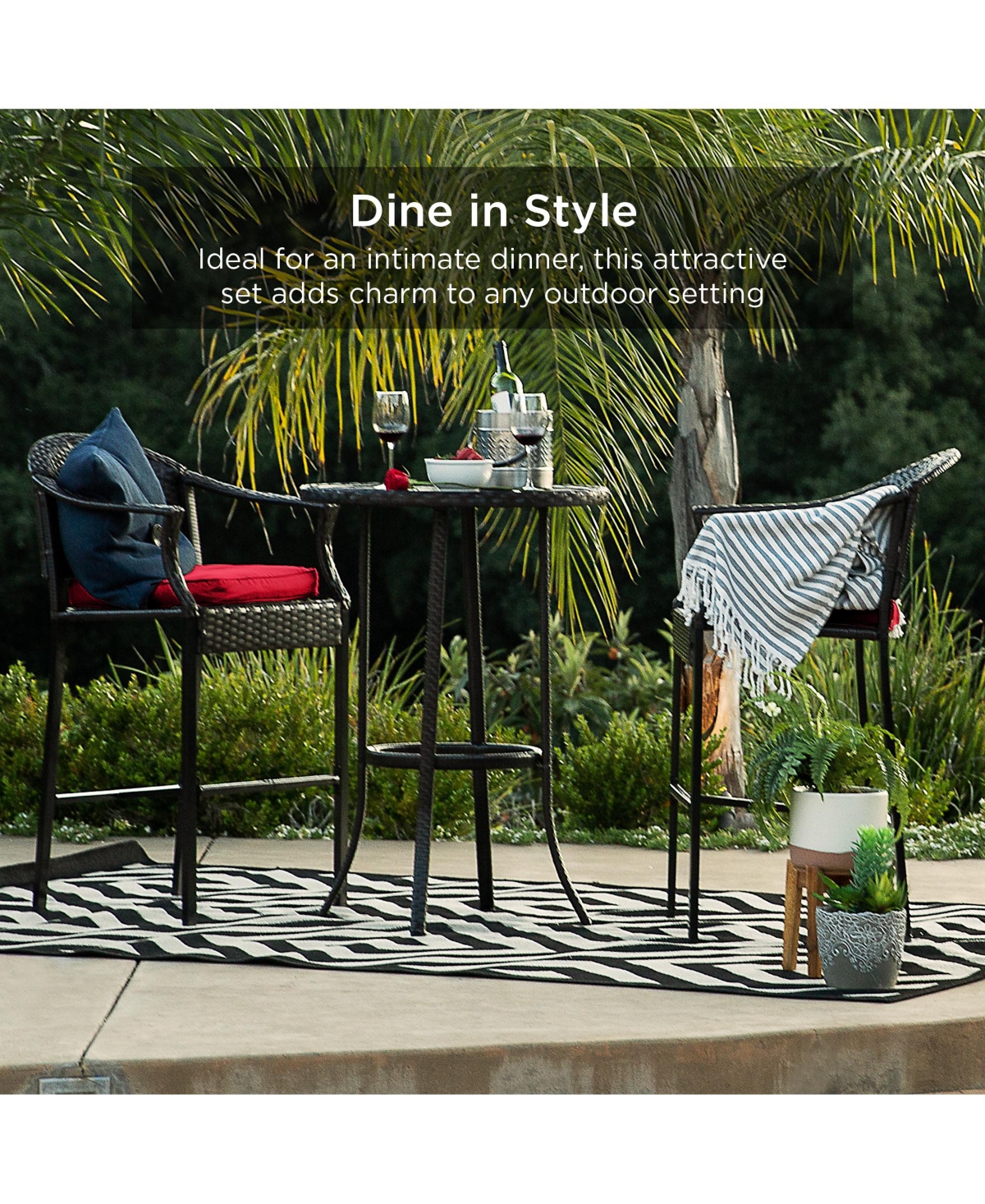 Best Choice Products 3-Piece Outdoor Wicker Bistro Bar Height Set for Patio, Garden w/ Barstools, Steel Frame