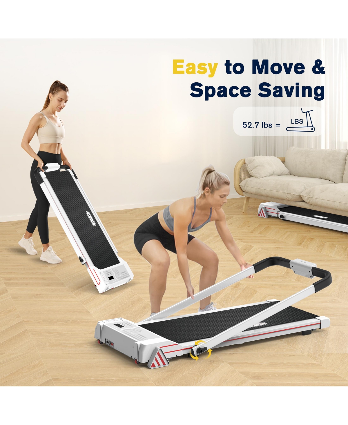 Redliro Under Desk Folding Treadmills 2 in 1 Walking Running Machine, Black,- White