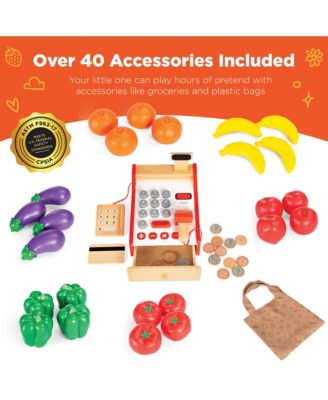 Kids Pretend Play Grocery Store Wooden Supermarket Set w/ Chalkboard, Cash Register