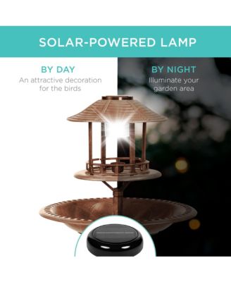 Solar Outdoor Bird Bath Pedestal Fountain Garden Decoration w/ Fillable Planter Base