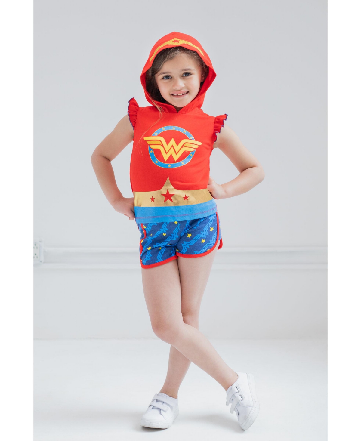 Dc Comics Girls Justice League Wonder Woman Tank Top and Dolphin Active French Terry Shorts to -/ multicolor