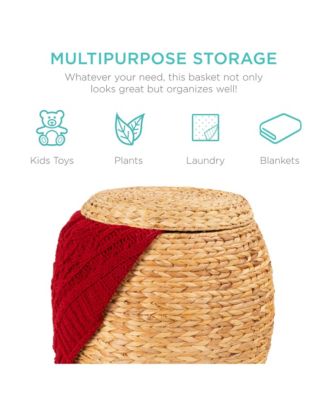 Vintage Multipurpose Hyacinth Storage Organizer Tote Basket  Lid