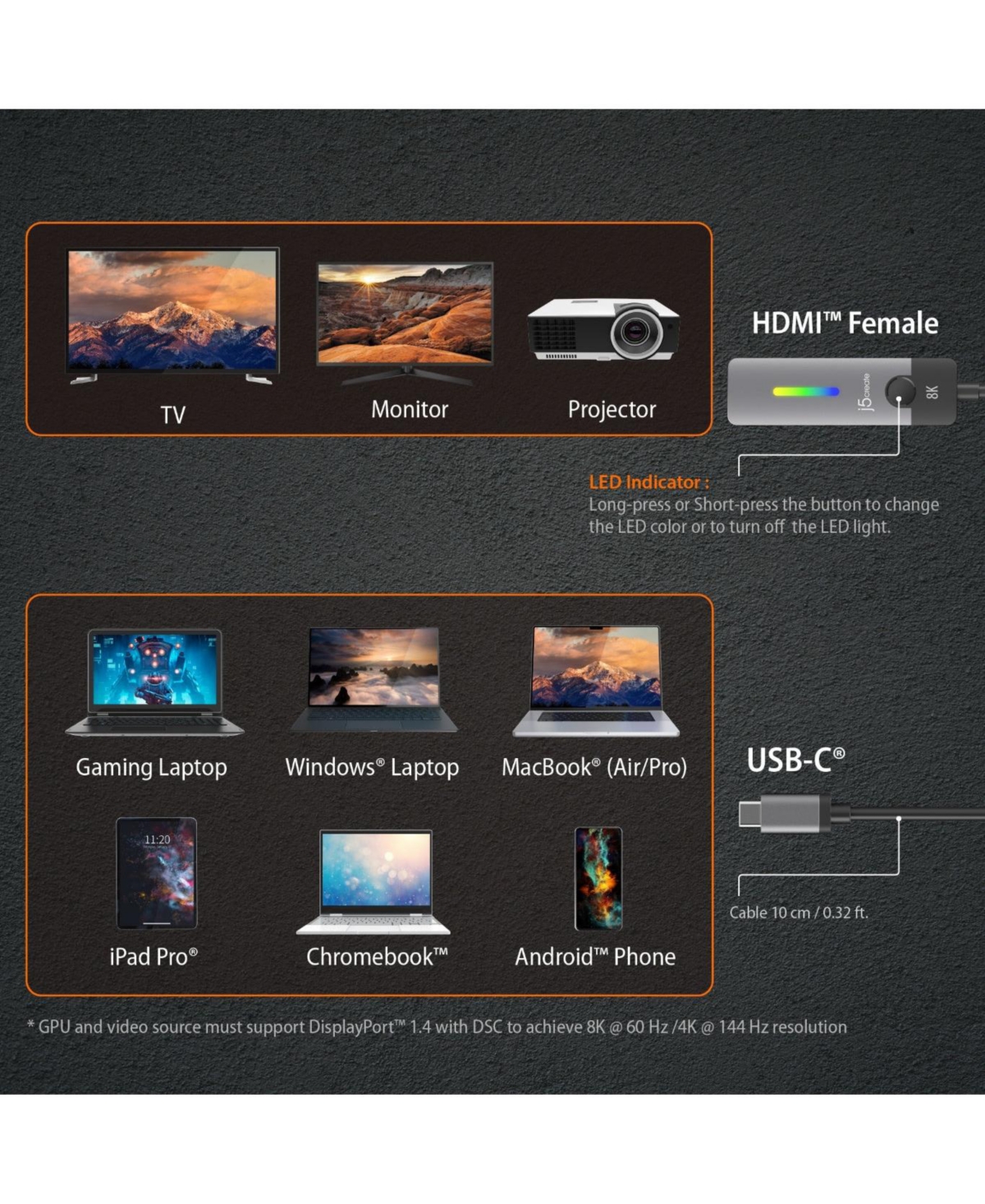 j5create Usb-c to Hdmi 2.1 8K Adapter - balanced  versatile
