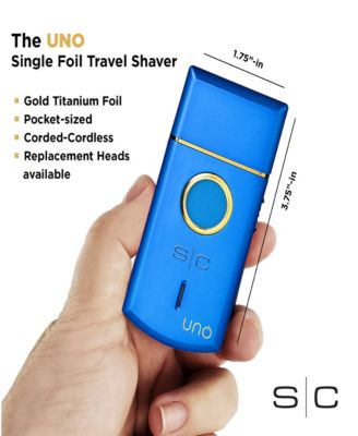 Uno Travel Sized Single USB Rechargeable Mens Foil Shaver with Cap - Blue